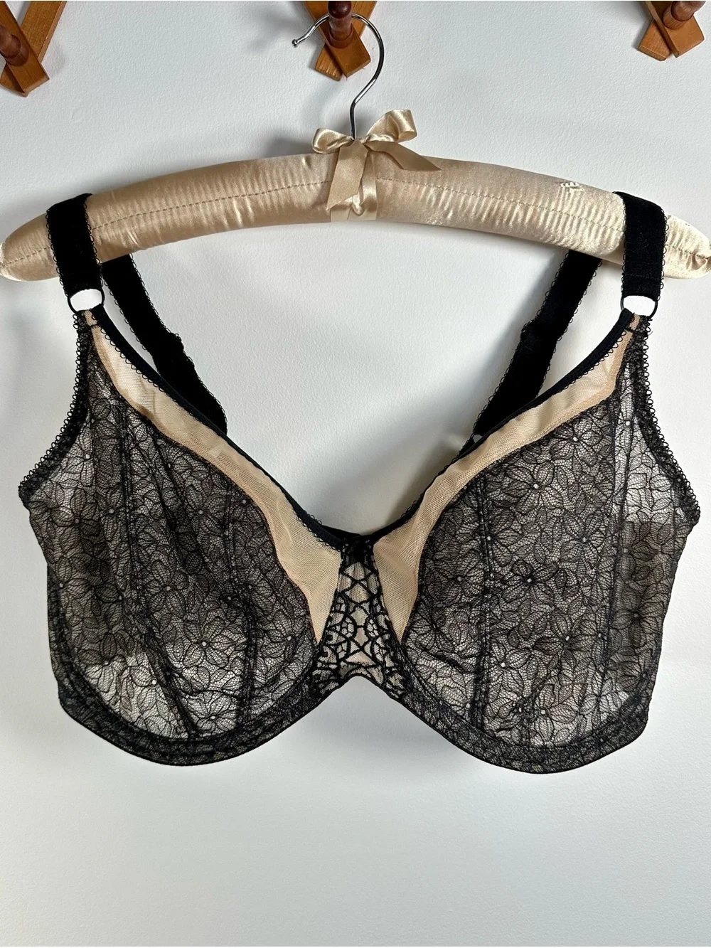 Elomi Sadie Underwire Balcony Bra 38J Black Lace Semi-Sheer